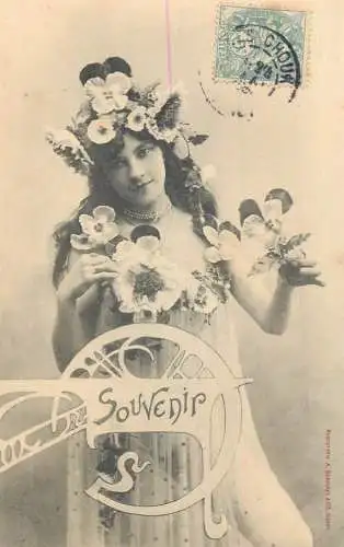 Fancy card women souvenir flowers pearls beauty