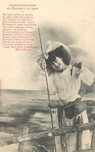 Fancy card women commandements du Pecheur a la ligne beauty hat smile