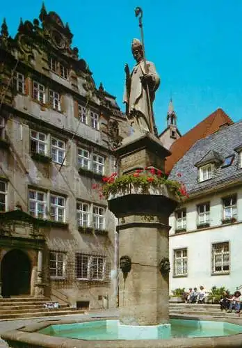 Germany Bad Hersfeld im Fuldatal Lullus-Brunnen mit Rathaus