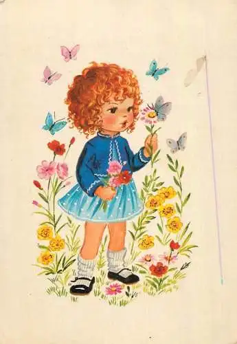 Children drawing girl and btterfly