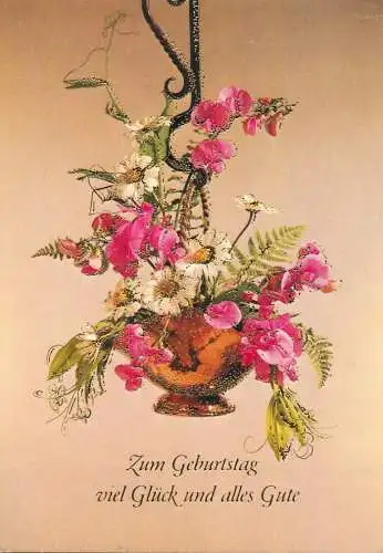 Postcard flower basket vase Zum Geburtstag viel Gluck und alles Gute