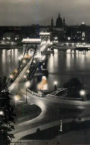 Hungary Budapest night view of bridge