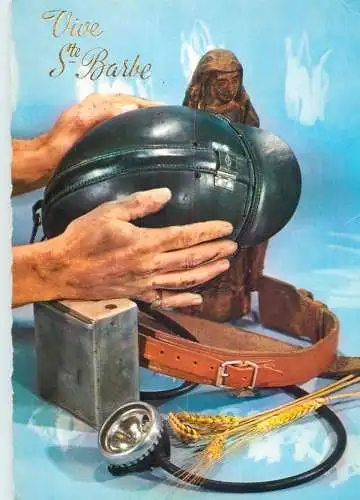 Holiday postcard vive Ste Barbe miner lamp