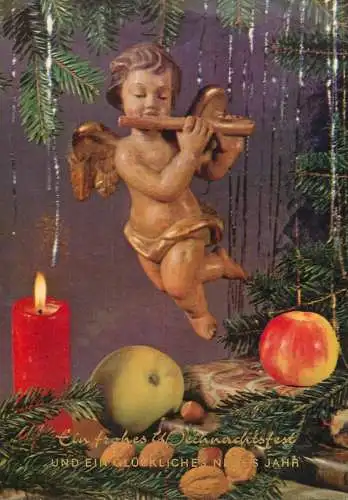 Holiday postcard Gluckliches nemes Jahn angel candle