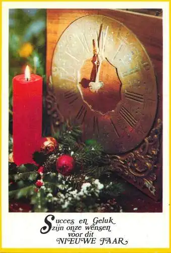 Holiday postcard Gelukkig Nieuwjaar candle clock