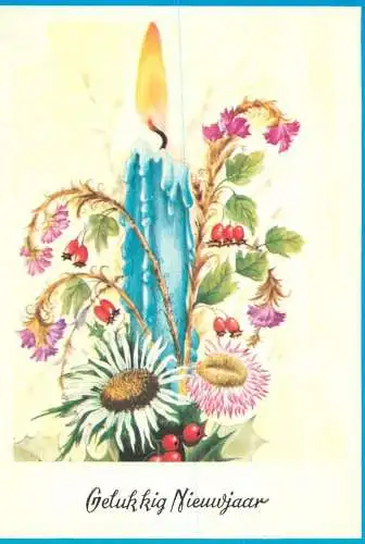 Holiday postcard Gelukkig Nieuwjaar candle flowers