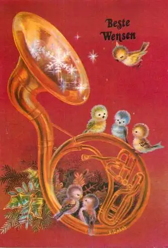 Holiday postcard Beste Wensen musical instrument