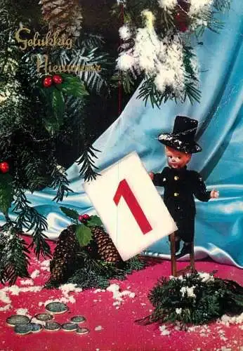 Holiday postcard Gelukkig Nieuwjaar 1 January chimney sweep