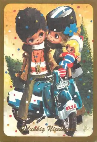 Holiday postcard Gelukkig Nieuwjaar Belgium love romance couples