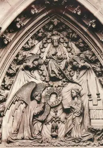 Germany Wurzburg Marienkapelle am Markt Maria Verkundigung Tympanon in Nordportal um 1425