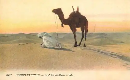 Africa ethnic scene caravan bedouin and camel la priere au desert