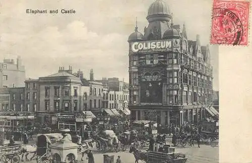 Old London surface transport carriage cart bus double deck horse tram Elephant and castle