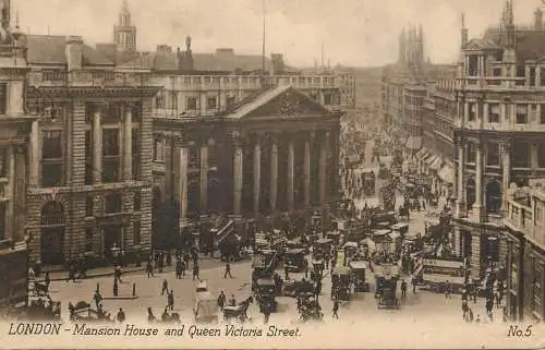 Old London surface transport carriage cart coach Mansion House Queen Victoria Street