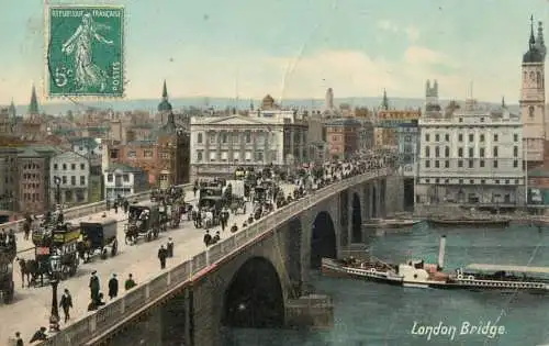 United Kingdom England Old London bridge cariage coach bus traffic steamboat