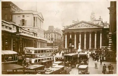 United Kingdom England Old London Bank Royal Exchange cariage coach bus traffic