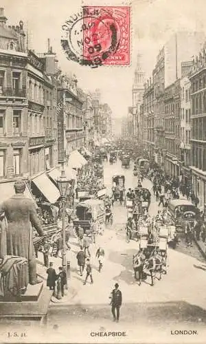United Kingdom England Old London Cheapside cariage coach bus traffic
