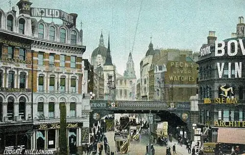 United Kingdom England Old London surface transport Ludgate Hill train cariage coach bus