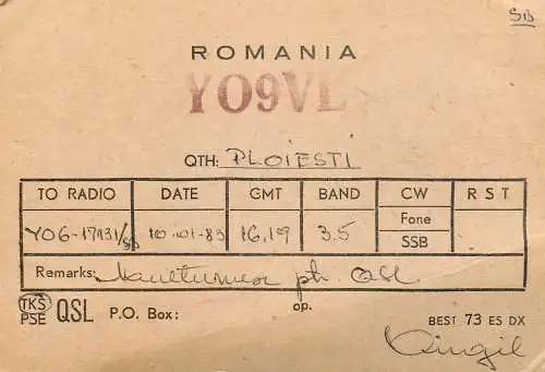 Radio amateur QSL card Romania Ploiesti  1983 romanian tyres advertising