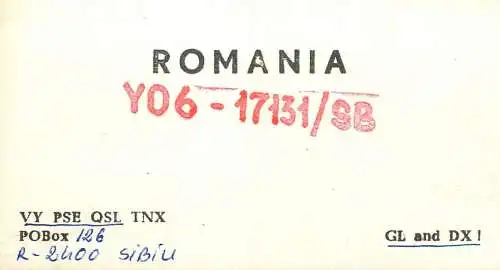 Radio amateur QSL card Romania Sibiu - Galati 1982