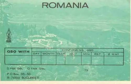 Radio amateur QSL card Romania unposted