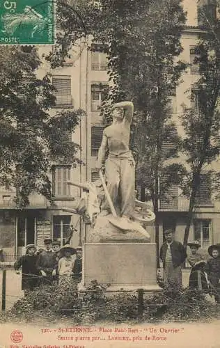 France St-Etienne Place Paul Bert - "Un Ouvrier" statue par Lambert