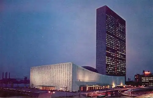 USA New York City NY United Nations Headquarters night view