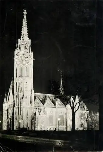 Hungary Budapest Matthias Church illuminated nocturnal view