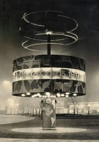 Germany Berlin Urania Column with Greenwich Time Clock nocturnal view