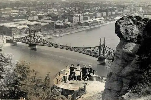 Hungary Budapest Szabadsag bridge & Danube panoramic view