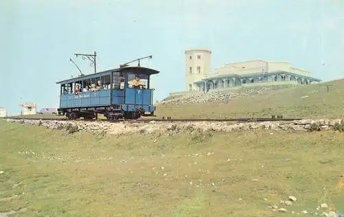 Railway transport train locomotive tram and great Orme Hotel Llandudno