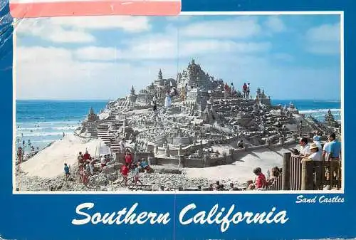 USA Southern California sand castles on the beach