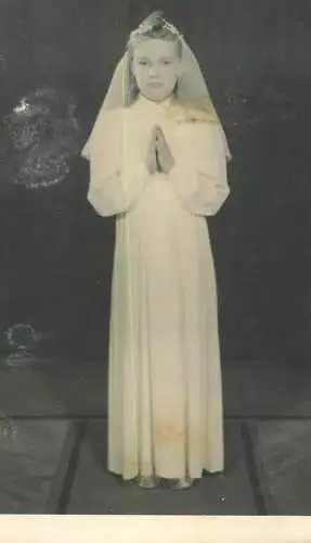 Real photo beautiful young girl First Communion white dress