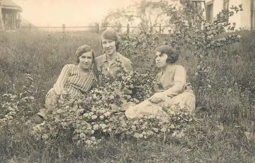 Real photo young girl friends garden outdoor picture
