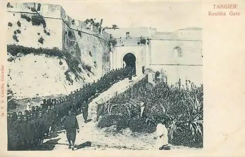Tangier Kashba Gate military regiment (unstick back damage) postcard
