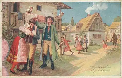 Moravian-Silesian Region Štramberk folk types ethnicity folk and traditions vintage postcard