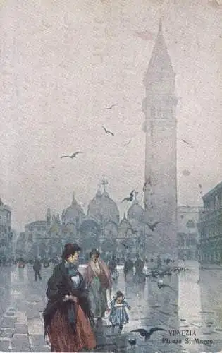 Venezia (Venice) Piazza S. Marco illustratore A. Scrocchi 1913