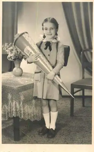 Real photo social history elegant young school girl wearing uniform