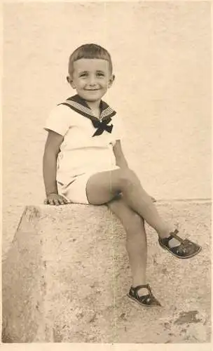 Real photo children types young boy portrait in sailor costume