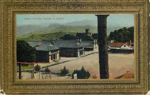 India Kasauli Barracks Sanawar in distance postcard