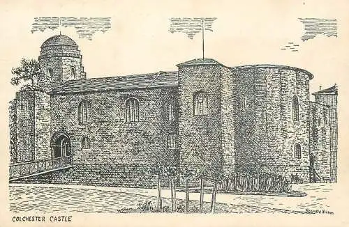 England Colchester Castle signed pencil drawing
