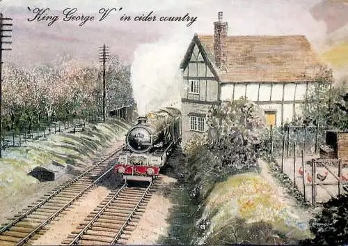 England "King George V"  train in cider country illustration
