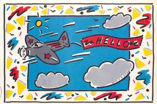 Airplane Hello message funny drawing