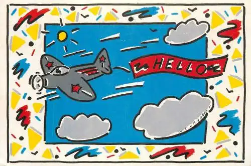 Airplane Hello message funny illustration drawing