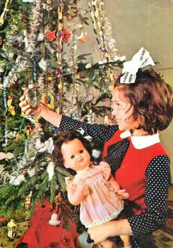 Holiday postcard Romania Christmas child and doll