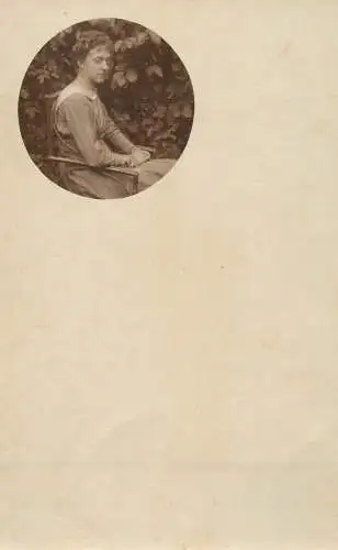 Photo postcard social history woman in the yard