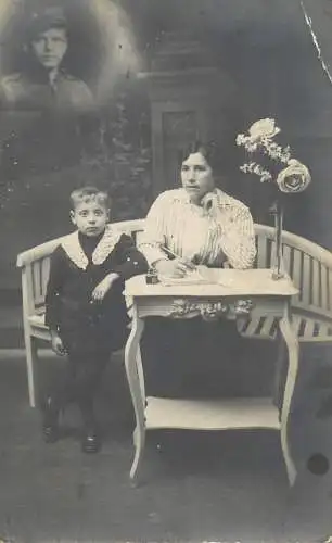 Photo postcard social history mother and child uniform elegance
