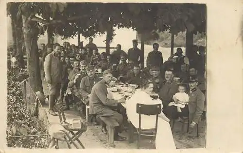 Photo postcard social history soldier military company uniform mess hall