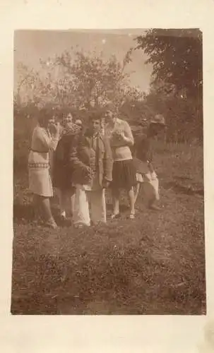 Photo postcard social history family reunion outdoors traditional costume