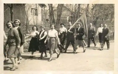 Photo postcard social history march rally Hungary assembly