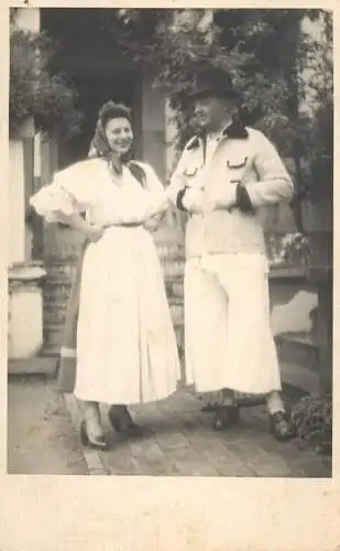 Photo postcard social history family traditional costumes Romania